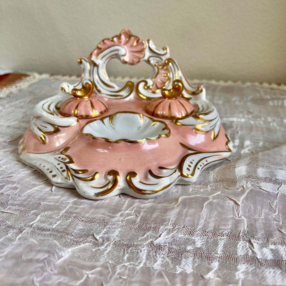 LIMOGES French Inkwell, Victorian Inkwell Trinket Holder Vintage Writing Utensil